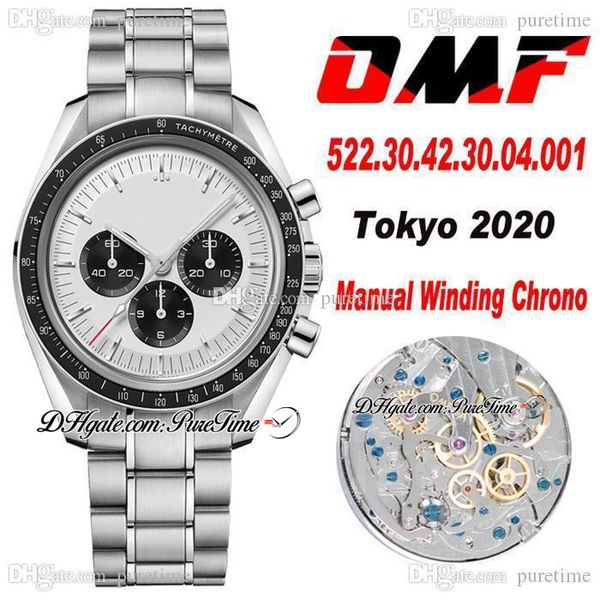 OMF Moonwatch Tokyo 2020th Winding Chronograph Reloj para hombre 42 mm Esfera blanca negra Pulsera de acero inoxidable 522.30.42.30.04.001 Super Edition Puretime M52