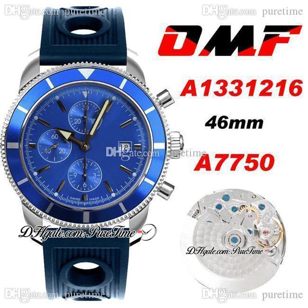 OMF SuperOcean Heritage II A7750 Cronógrafo automático Reloj para hombre A1331316 46 mm Esfera azul Marcadores de goma Con agujeros Super Edition Relojes ETA Puretime 08