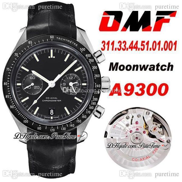 OMF V2 Cal.9300 A9300 Chronographe Automatique Montre Homme Moonwatch Cadran Noir 311.33.44.51.01.001 (Balance Noir) Super Edition Bracelet Cuir Puretime M19