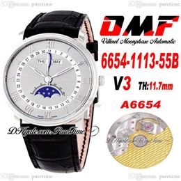 OMF Villeret Fonction compliquée A6554 Montre automatique pour homme V3 40 mm 6654-1113-55B Boîtier en acier Cadran gris Argent Marqueurs romains Black306i