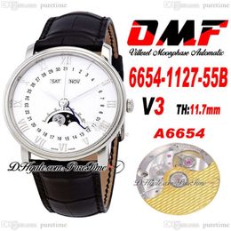 OMF Villeret Fonction compliquée A6554 Montre automatique pour homme V3 40 mm 6654-1127-55B Boîtier en acier Cadran blanc Argent Marqueurs romains Blac321E