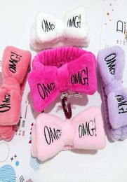 OMG Letter Coral Fleece Wash Face Bow Bandbands pour femmes Bandons de tête de bande de tête de secoue