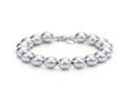 OMHXZJ brins de perles entiers personnalité mode femme fille cadeau de fête argent 10mm perles creuses chaîne 925 en argent Sterling Brace3004506