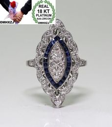 Omhxzj entièrement européen solitaire anneaux de mode femme homme homme de mariage cadeau de luxe bleu topaze zircon 18kt en or blanc ring7643734