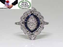 Omhxzj entièrement européen solitaire anneaux de mode femme homme homme de mariage cadeau de luxe bleu topaze zircon 18kt en or blanc ring7479293