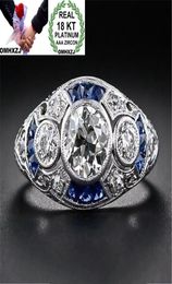 Omhxzj hele Europese drie stenen ringen mode vrouw man feest bruiloft cadeau luxe ovaal wit blauw topaz zirkon 18kt witte go1115293
