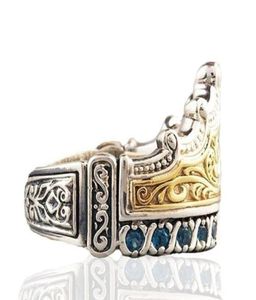 Omhxzj hele Europese drie stenen ringen mode vrouw man feest bruiloft cadeau kroon blauw zirkon 18kt wit goud geel goud rin5232915