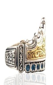 Omhxzj entièrement européen trois anneaux de pierre Fashion femme homme fête mariage cadeau couronne bleu zircon 18kt or or jaune or rin2134797