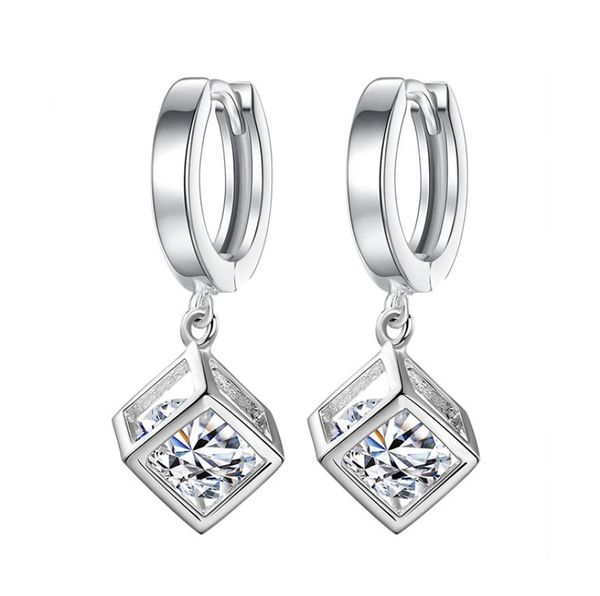 Omhxzj Star de mode de bijoux entières pour femme cadeau 925 Love Window Sugar Cube Sterling Silver Buckle Boucles d'oreilles YS1838115632