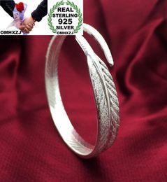 OMHXZJ Personnalité entière Bangles Fashion Ol Woman Girl Farty Gift Silver Open Leaf 925 STERLING Silver Chew Bangle Bracelet BR4072004