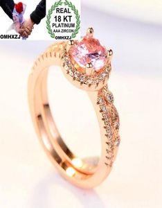 OMHXZJ Hele Persoonlijkheid Mode OL Vrouw Meisje Party Huwelijkscadeau Roze Slanke Zirkoon 18KT Rose Gouden Ring Set RN1015669770