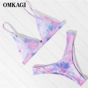 Omkagi Tie Dye Bikini Ensemble Maillots De Bain Femmes Maillot De Bain Sexy Push Up Micro Natation Maillot De Bain Haute Coupe Floral Brésilien 210621