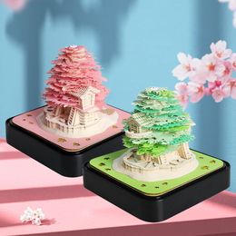 Omoshiroi Block Bloc-notes 3D Calendrier 3D Sakura Tree House 284 feuilles Bloc-notes Notes autocollantes Papier Bloc-notes mignon Cadeau de Noël 240118