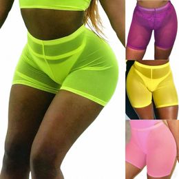 Omsj 2018 Fi multicolores malla transparente Sexy mujeres pantalones cortos casuales mujeres pantalones cortos de cintura alta pantalones cortos de verano Sexy E31G #