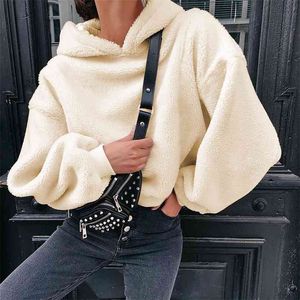 OMSJ Casual Femmes Basic Loose Hoody Sweats à capuche Solide Chaud Automne Hiver Sweat à manches longues Sweat Femme Pull Sweatshirts 210517