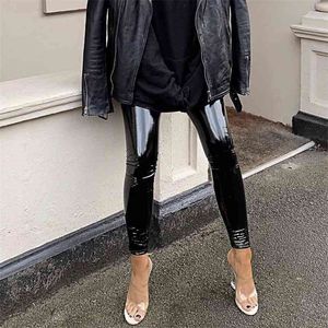 OMSJ High Street Black Faux PU Leather Pencil Pant Sexy Skinny Automne Hiver Femmes Tenues Streetwear Slim Side Zipper Tousers 210517