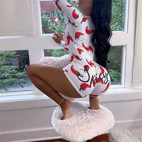 OMSJ Spring Otoño Romper de algodón de mujer ropa de dormir de manga larga de manga larga con cuello en V profundo Playa de fiesta para adultos Onesie Pijama 210517