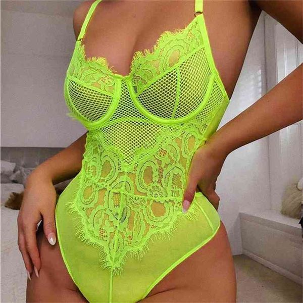 OMSJ été col en V dentelle body femmes broderie florale évider dames maille Spaghetti sangle combinaison salopette fête 210517