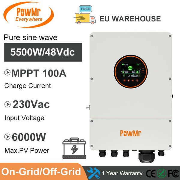 Grille sur la grille / hors réseau 5,5 kW onduleur hybride DC 48V 230VAC avec MPPT 100A Chargeur solaire Panneau solaire Entrée PV 6000W pour la charge de la batterie