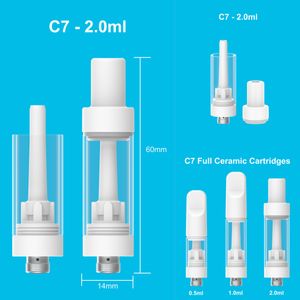 Te koop 0,5 ml 1,0 ml 2,0 ml C7 keramische karren lege vape tank versterker 510 draadcartridge keramische spiraalschroef op punt rookkarretjes versturen voor dikke oliebatterij voorverwarmingsbatterij