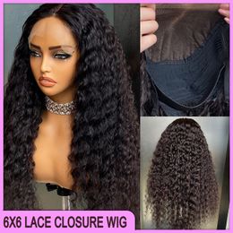 En vente 12a Grade Malaysian Péruvien Brésilien Brésilien Black Deep Wave 6x6 Brown Lace Fermeure Wig 100% Vier