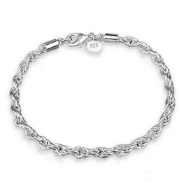En venta 3mm 4mm 925 plata esterlina Twist Links Bracelats pulsera de diseñador joyería de acero inoxidable para hombre cadena brazalete joyería de lujo