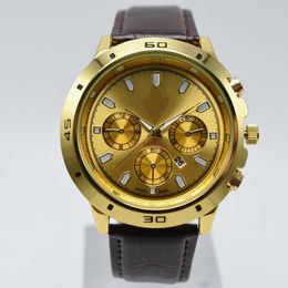 En vente 40mm quartz cuir boîtier en or rond mode hommes montres jour date analogique hommes robe designer montre en gros cadeaux pour hommes montre-bracelet