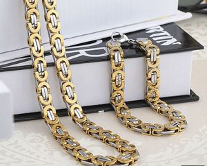 En vente ensemble de bijoux 8mm or argent ton plat chaîne byzantine collier bracelet en acier inoxydable 316L Bling pour les femmes hommes bijoux de Noël