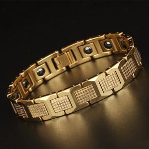 Op verkoop hoog gepolijst wolfraam staal man armband geschenken vriend heren armbanden met gezonde zwarte germanium magnetische steen 240226