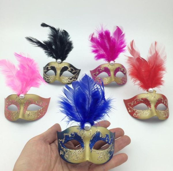 sur le dîner Mini masque vénitien mascarade plume masque décoration de fête mignon cadeau de mariage Carnaval Mardi Gras Prop mix color5134712