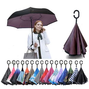 OnCourse – parapluie pliant à tige longue, Double couche, coupe-vent inversé, crochet inversé, pour hommes et femmes, 1 pièce, 230113