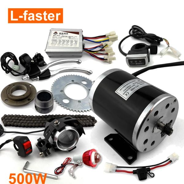 Onderdelen Kit de moteur de mini vélo électrique 500 W avec entraînement par chaîne de 25 h 55 t Pignon de roue libre Déclencheur Contrôle de vitesse LED Lumière d'objectif pour Escooter