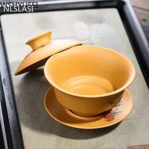 Onderdelen Nlslasi Yixing Purple Clay Gaiwan Zisha Teaset Chinees Theewaar Terrine Deksel Kom Schotel Theebrouwen Theekop Maatwerk Cadeau 130ml