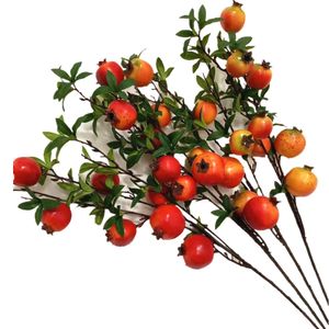 Una planta de vegetación de tallo de fruta de granada artificial 7 cabezas Rama de árbol de frutas de naranja roja para centros de mesa de boda Tiendas de fiesta en casa Decoración floral