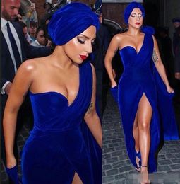 One Blue Sexy Royal Shoule Night Robes Sirène Veet Red Carpet Slit Longue Longueur Custom Mabated Prom Prom Party Robes les plus récentes