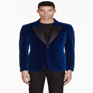 Un bouton bleu velours marié Tuxedos Peak revers hommes costumes 2 pièces mariage/bal/dîner Blazer (veste + pantalon + cravate) W820