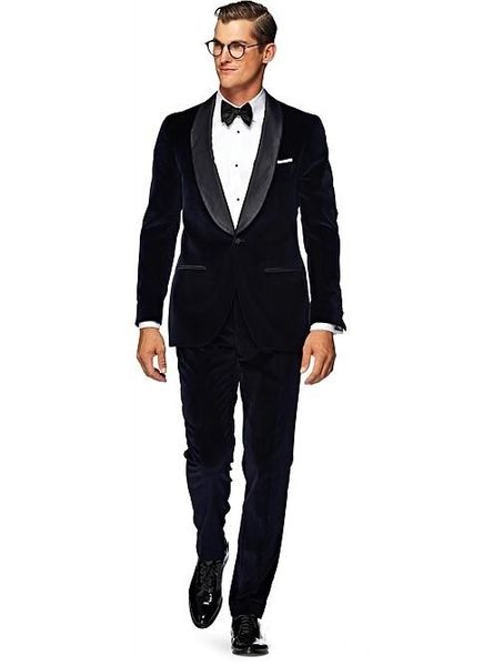 Un botón de terciopelo azul oscuro boda novio esmoquin chal solapa padrino hombres trajes chaqueta para fiesta (chaqueta + pantalones + corbata) NO: 2039