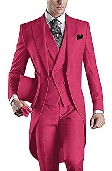 Costumes du matin à un bouton Tuxedos de marié Peak Revers Hommes Costumes d'affaires Prom Party Dîner Blazer Gilet Pantalon (Veste + Pantalon + Gilet + Cravate) W589