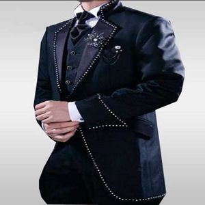 One Button Navy Lange Blazer Bruidegom Tuxedos Groomsmen Heren Bruiloft Prom Pakken 2020 (Jas + Broek + Vest + Tie) Bepoke Plus X0909