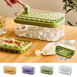 Caja de moldes de hielo tipo prensa de un botón, fabricante de cubitos de hielo de plástico, molde de bandeja de hielo con caja de almacenamiento con tapa, barra, accesorios de cocina