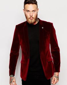 One Button Red Fluwelen Bruiloft Bruidegom Tuxedos Notch Revers Groomsmen Mannen Suits Prom Blazer (Jas + Broek + Tie) No: 2035