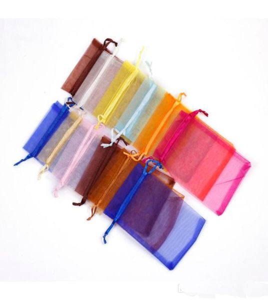 Un Color 100 Uds 5X7 cm bolsa de regalo de Organza con cordón bolsa de joyería fiesta boda Favor dulces bolsas de Navidad 2392066