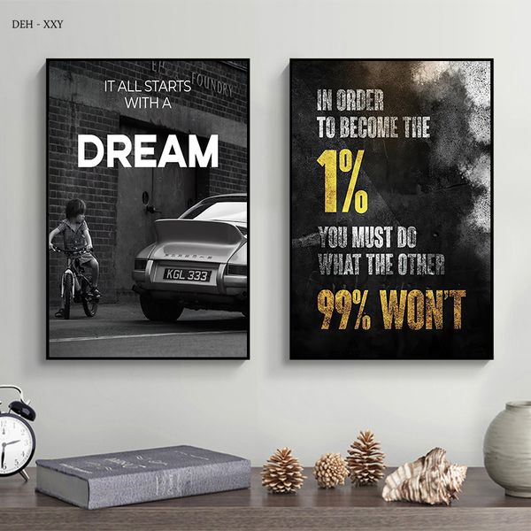 Un rêve et 1% entrepreneur motivational qoutes toiles imprimer affiche affiche de mur inspirant des images de bureau de bureau décoration murale