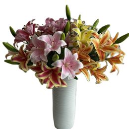 Eén faux bloem 3D printing lily 7 koppen per bos simulatie real touch lilium brownii voor bruiloft centerpieces