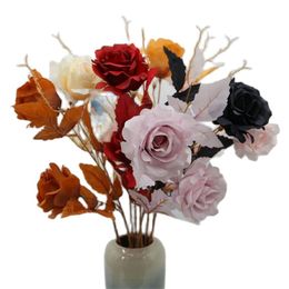E￩n faux bloem lange stengel herfst rozen 2 koppen per stuk simulatie rosa voor bruiloft woning decoratieve kunstmatige bloemen