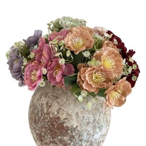 Eén faux bloem mini sakura 5 stengels per stel simulatie lente kersenbloesems voor bruiloft woning decoratieve kunstbloemen