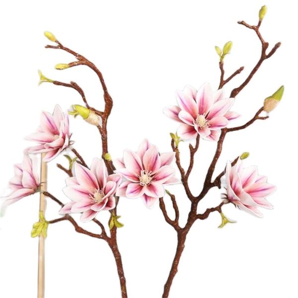 Une fausse fleur à longue tige, parfum de Lotus Magnolia, 3 têtes par pièce, Simulation de Magnolias au toucher réel pour centres de table de mariage