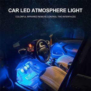 Uno para cuatro coches RGB LED tira de luz colores estilo de coche lámparas de ambiente decorativas accesorios de ritmo musical activados por voz