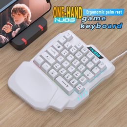 Eén hand Ergonomics Gaming Keyboard ACC USB RGB 35 KEYS WAARD BEREIDENDE PROTABLE MINI Game Toetsenhoogtoetsen voor mobiele telefoon Tablet Pubg