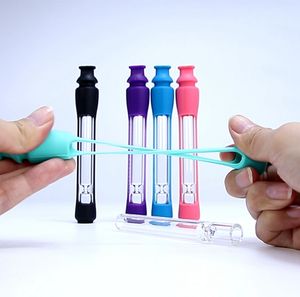 One Hitter Octo Taster Brûleur À Huile Filtre Buse Tuyau En Verre Résistant Fumer À La Main Cigarette Bat 130MM Eau Claire Bong Avec Étui En Silicone Tube Tabac DHL